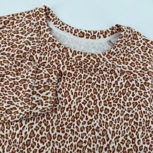 Lou & Grey Leopard Print Crew Neck Raglan Sweatshirt Brown Tan Size M